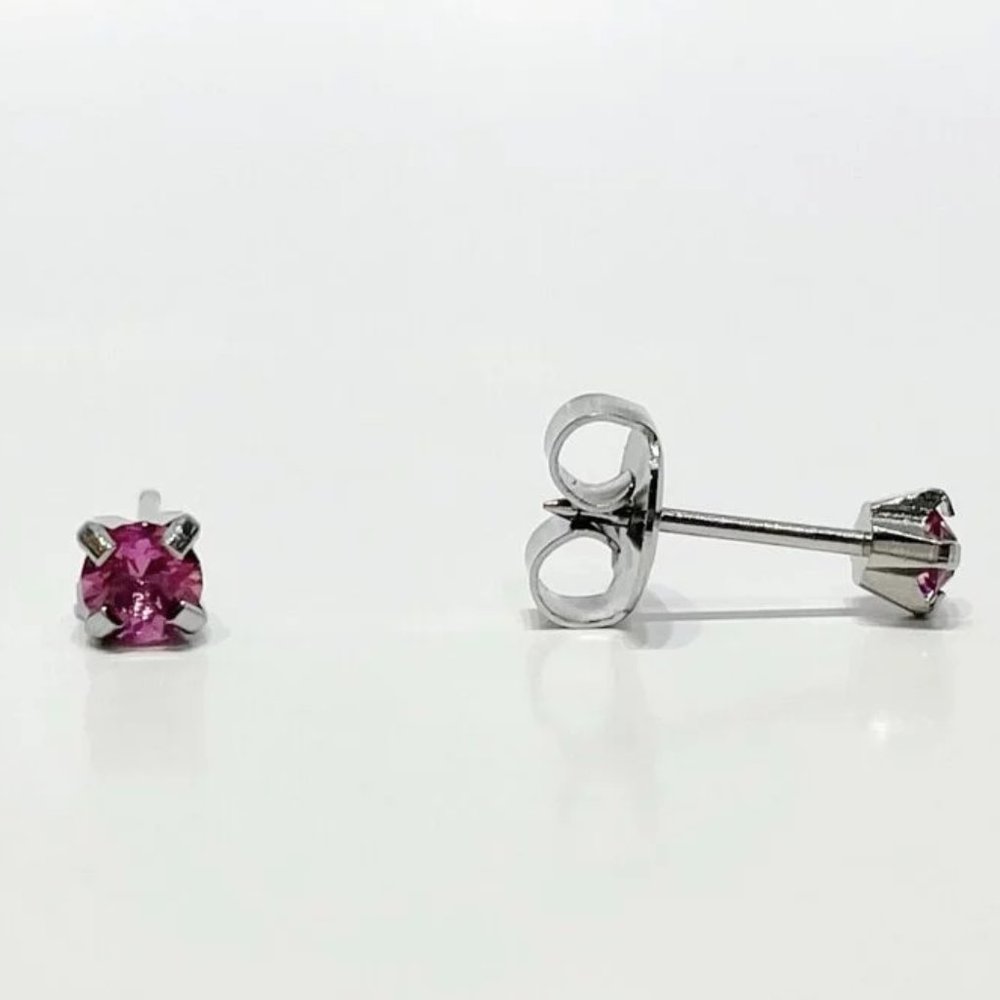 Studex Stainless Steel 3MM October Rose Crystal Ear Piercing Earrings